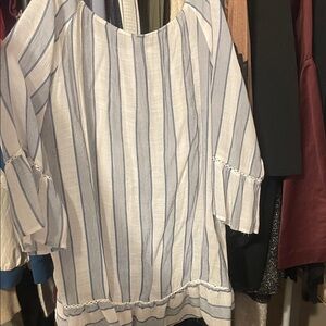 Blue and White Striped Women's Top